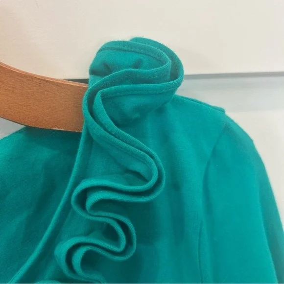 Talbots Dress Turquoise Ruffle Neckline Cotton 3/4 Sleeve Casual Colorful SZ M - Picture 3 of 7